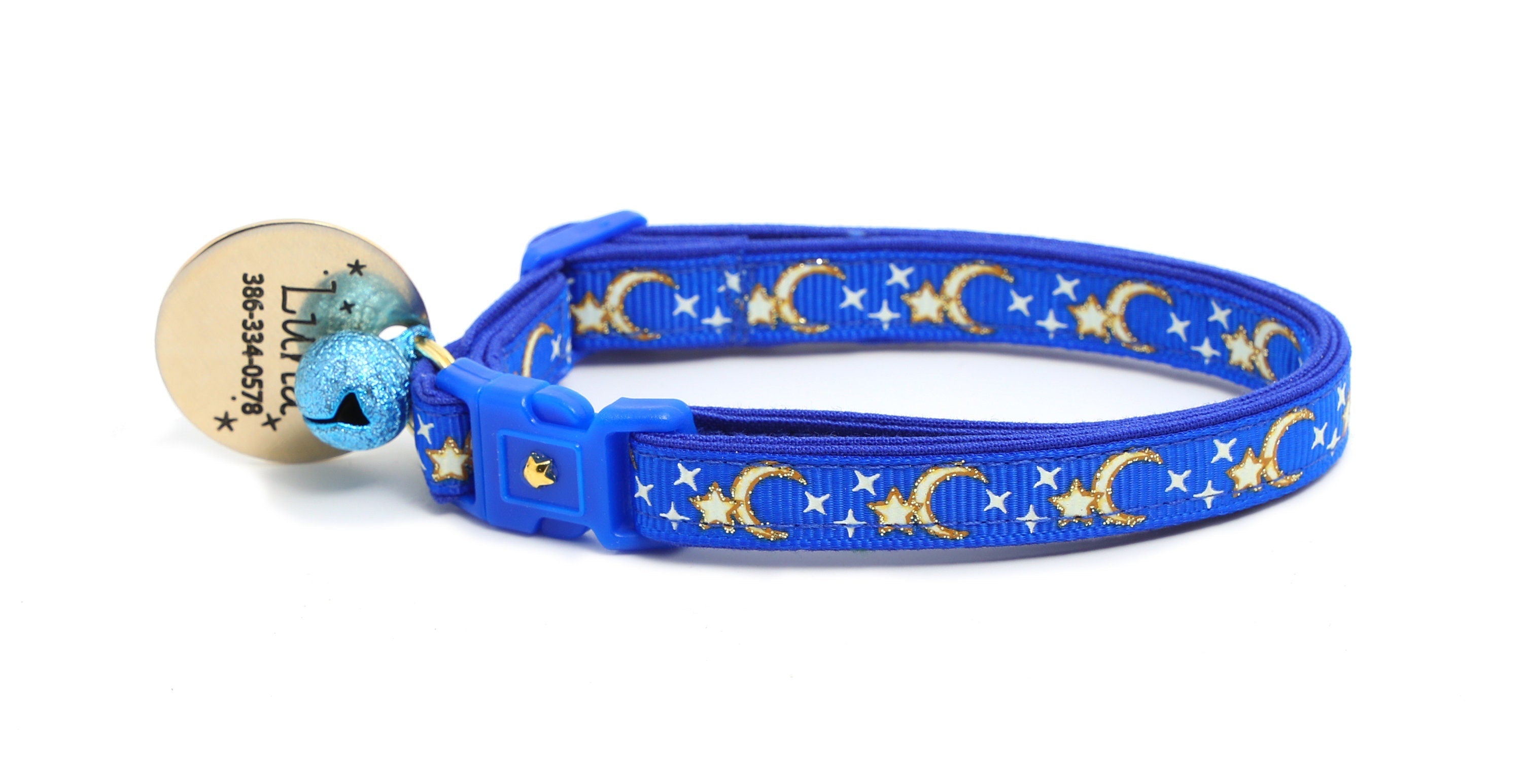 Gold Moons and Stars on Royal Blue Cat Collar